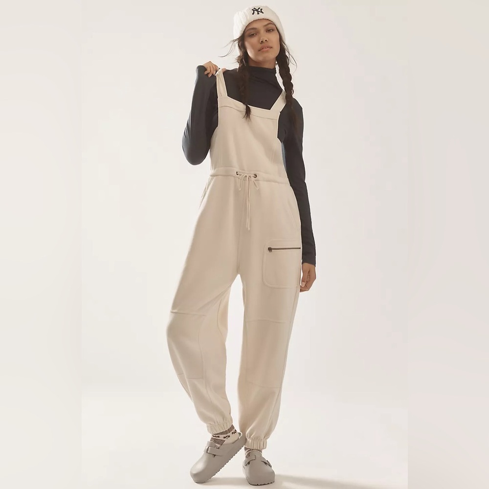 Daily Practice by Anthropologie Drawstring Overalls in Ivory NWT